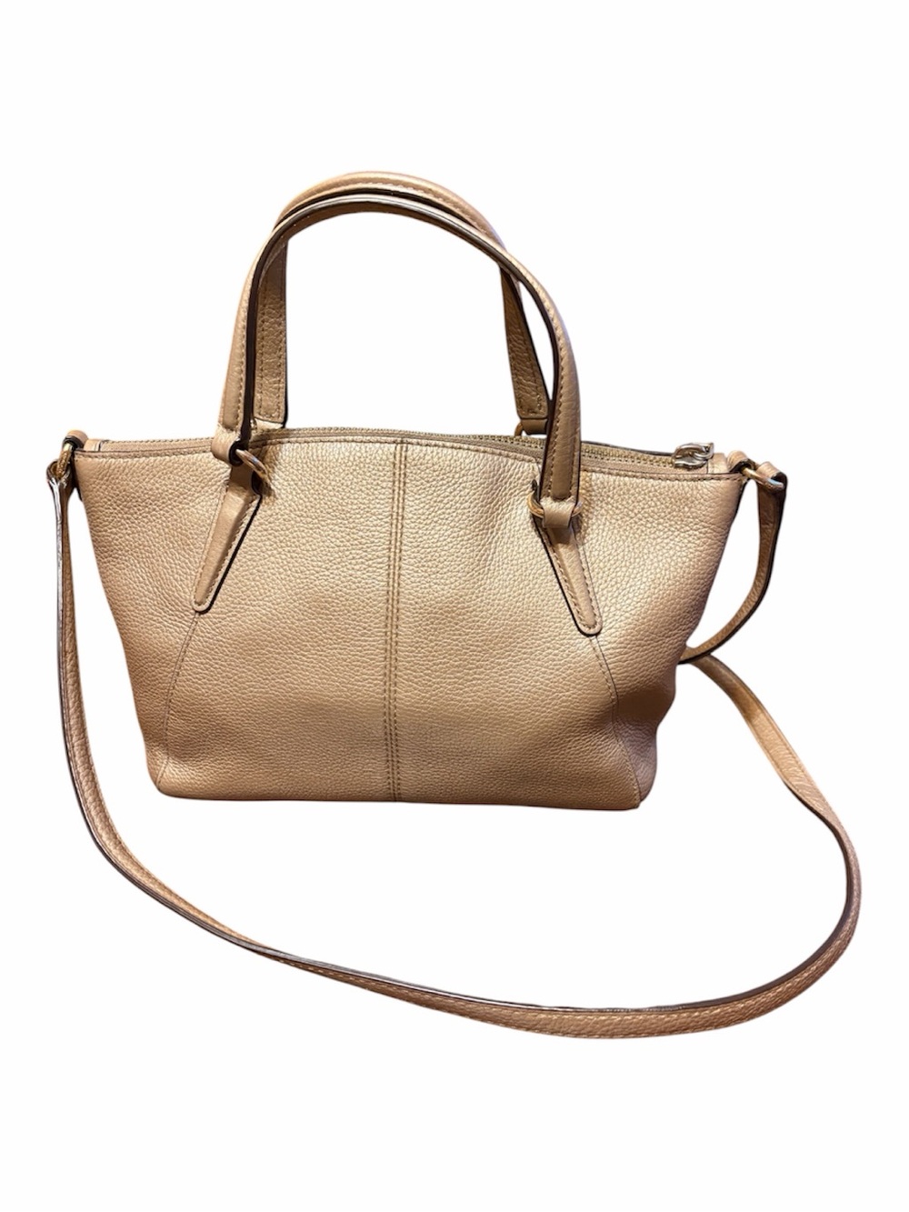 COACH Mini Kelsey Metallic Gold Pebbled Leather Satchel Crossbody Bag Like New